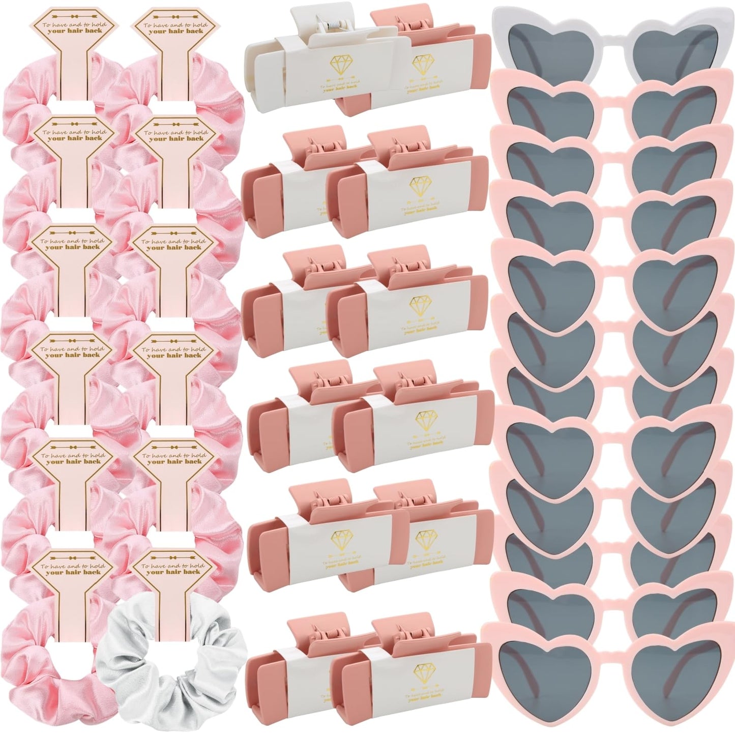 Bridesmaid Scrunchies Proposal Gifts 4.1inch square Hair Claws Bachelorette Hair Clip heart sunglasses Girls gift for Wedding Party Favors (36pcs White&Pink)