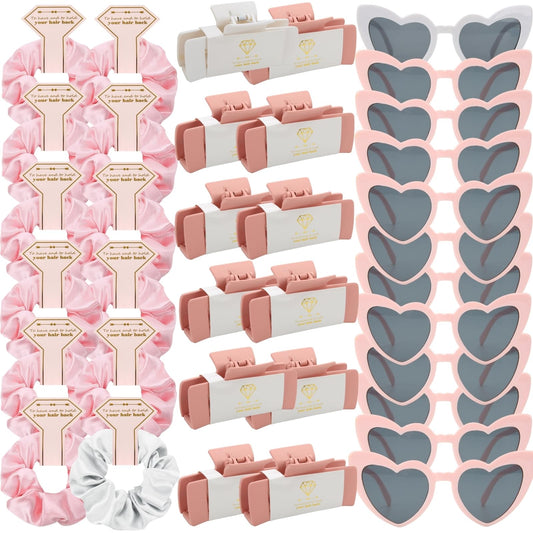 Bridesmaid Scrunchies Proposal Gifts 4.1inch square Hair Claws Bachelorette Hair Clip heart sunglasses Girls gift for Wedding Party Favors (36pcs White&Pink)