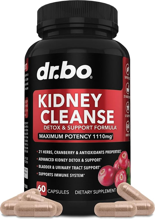 Kidney Cleanse Detox Support Supplement - Natural Cranberry, Juniper Berries, Buchu & Uva Ursi Extract to Support Kidneys, Bladder & Urinary Tract Health Supplements - Herbal Renal Blend Formula Pills