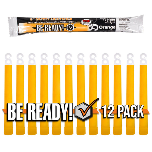 Be Ready 12 Pack Orange Chemical Light Industrial Glow Sticks | Emergency Safety | 12+ Hours | Hurricane Survival Kit Extreme Weather Supplies Power Outages Camping Gear Accessories