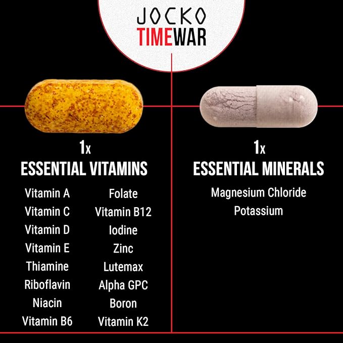 Jocko Fuel TIME WAR - Multivitamin for Men & Women. NAD Supplement for Healthy Aging, Heart, Bone, & Eye Health. Essential Vitamins and Minerals, Supports Stress Relief + Energy Levels - 30 Day Supply