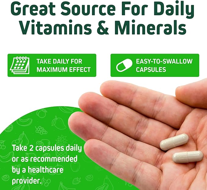 Herbtonics Whole Food Teen Vitamins for Energy, Focus & Immune Support - Multivitamin for Teenage Boys & Girls (12-18) with 62 Superfoods - Vegan, Plant Based, Non-GMO - 60 Easy Swallow Capsules