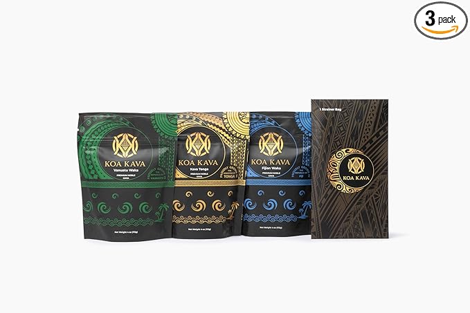 Koa Kava Premium Sample Kit: Medium Grind Tongan, Vanuatu Waka and Fijian Waka Kava Powder