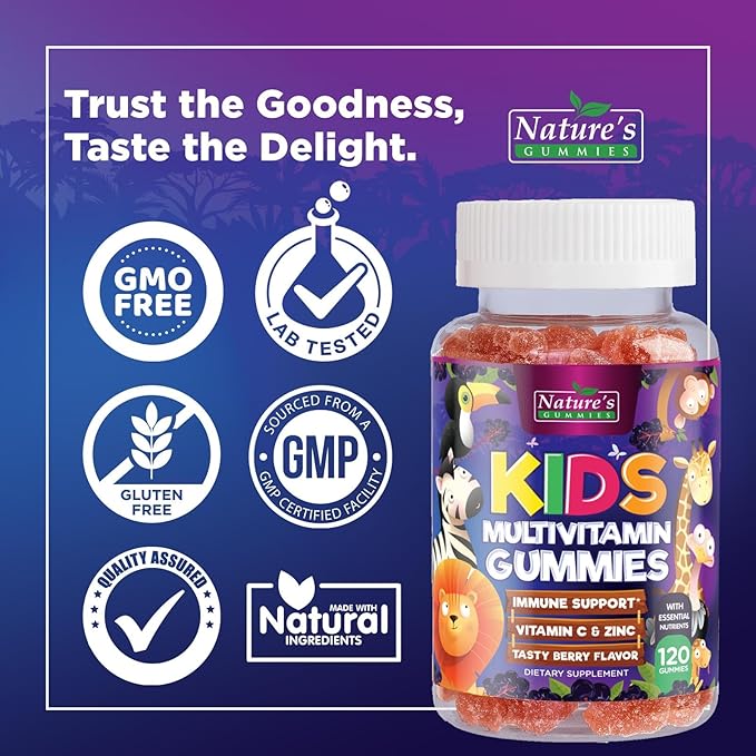 Kids Multivitamin Gummies - Daily Vitamins for Kids, Vitamin C, D3 & Zinc for Immune Support, Strawberry Flavored Gummies, Nature's Toddler & Kid Multi Vitamins, Non-GMO, Gluten Free - 120 Gummies