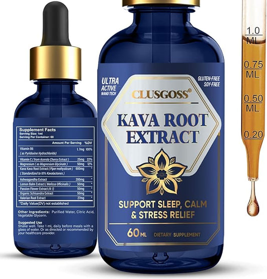 Kava Kava Root Extract Supplement, Calming High Concentration Kava Drops for Relaxation, Cognitive Support and Immune System, Vegan Non GMO, 2 Fl Oz