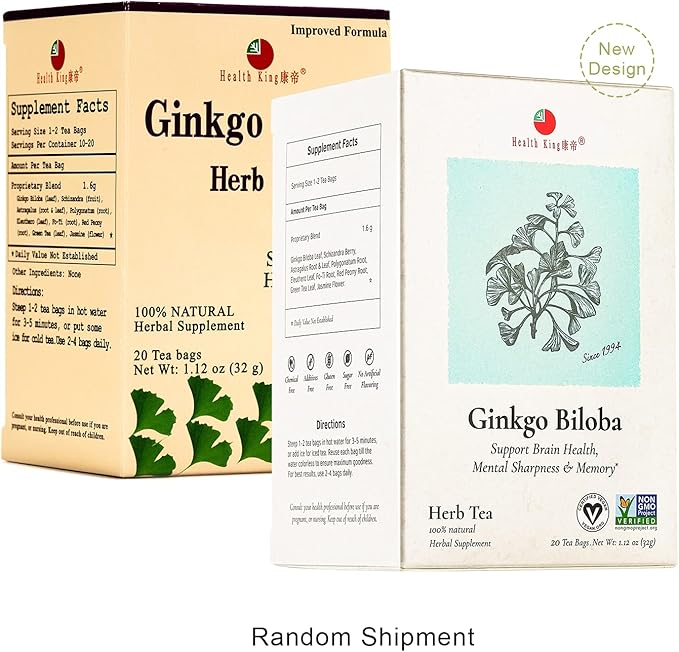 Health King Ginkgo Biloba Herb Tea, Teabags, 20 Count Box