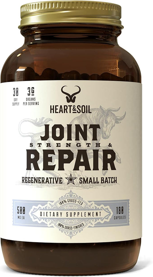 HEART & SOIL – 3000mg Joint Support Supplement with Grass-Fed Bone Marrow & Bovine Tracheal Cartilage for Mobility & Immune Function – Non-GMO, Allergen-Free - 180 Capsules