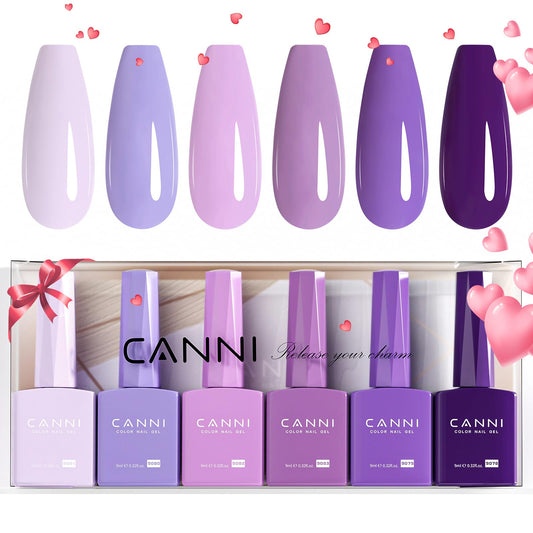 CANNI 6Pcs 9ml Hema-Free Purple Gel Polish,Dark Purple Gel Nail Polish Set,Light Purple Colors Gel Polish Kit, Soak Off LED Nail Gel Manicure Kit DIY at Home Salon Gifts for Women Girls