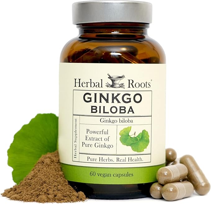 Herbal Roots Organic Ginkgo Biloba Made with Pure Organic Ginkgo Leaf and Extract - 60 Vegan Capsules