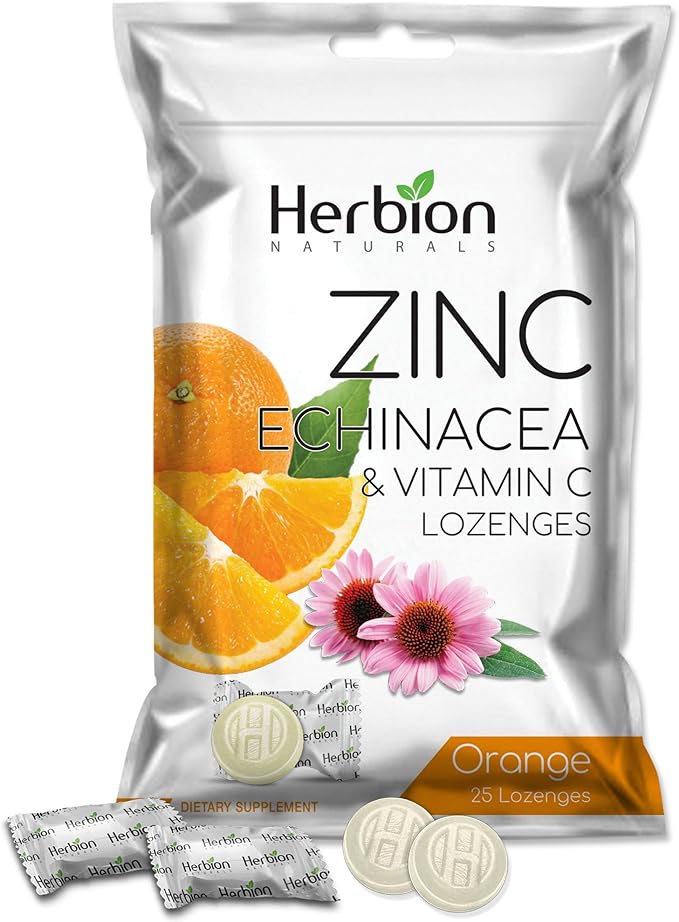 HERBION Naturals Zinc, Echinacea & Vitamin C Lozenges 25 CT - Dietary Supplement for Adults & Children 5+ - Promotes Wellness for The Whole Family (125 Count (Pack of 5), Orange)