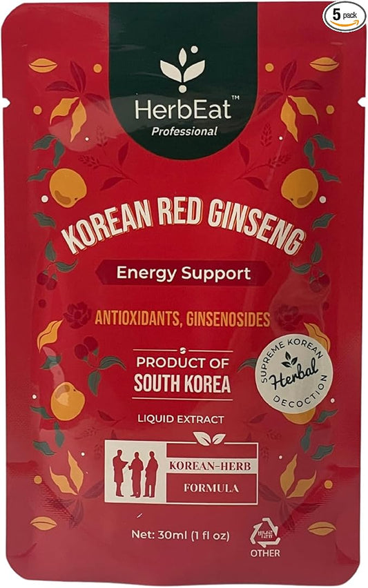 Korean Red Ginseng Prime Extract with 11mg Ginsenosides - Boost Energy, Memory & Immunity, 6-Year-Old Ginseng Drink for Circulation & Skin -5 Pouches (30mL*5)
