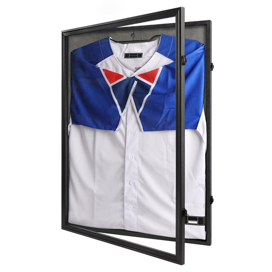 IHEIPYE Jersey Frame Display Case Black Lock,Large Shadow Box Lockable with 98% UV Protection Acrylic Linen Lining and Hangers for Baseball Basketball Football Soccer Hockey 2XL Sport Jersey Shirt