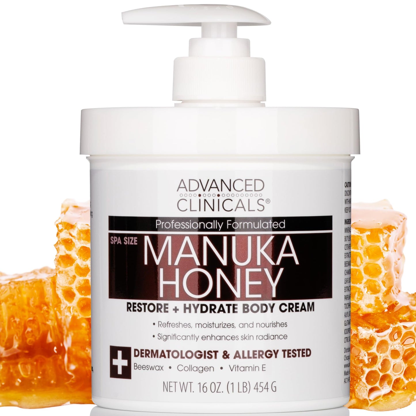 Advanced Clinicals Manuka Honey Cream Face Moisturizer & Body Butter Lotion For Dry Skin | Firming & Hydrating Miracle Balm Skin Care Moisturizing Lotion For Women, Wrinkles, & Sun Damaged Skin, 16oz