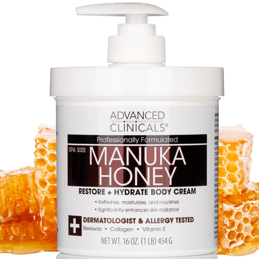 Advanced Clinicals Manuka Honey Cream Face Moisturizer & Body Butter Lotion For Dry Skin | Firming & Hydrating Miracle Balm Skin Care Moisturizing Lotion For Women, Wrinkles, & Sun Damaged Skin, 16oz