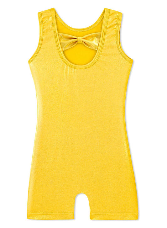 HOZIY Gymnastics Leotards for Girls Solid Gold Bow Cross Back Biketard Tumbling Outfits Toddler Girl Kids Sparkly Sparkle 5t Size 5-6 Years