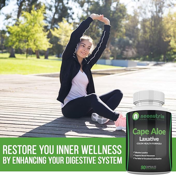 Cape Aloe Natural Laxatives for Constipation Relief- Promotes Healthy Bowel Movement- Supplement for Men & Women - Herbal Detox - 90 Capsules - Made in The USA by Neonutrix