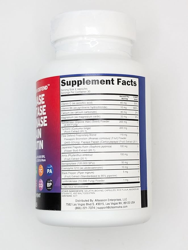 Clean Nutraceuticals Nattokinase 4000 FU Serrapeptase 120000 SPU Lumbrokinase Enzyme Supplement with Bromelain Papain Papaya Enzymes Rutin Extract Amla Magnesium Vitamin B6 & VIT C Capsules - 3Pack