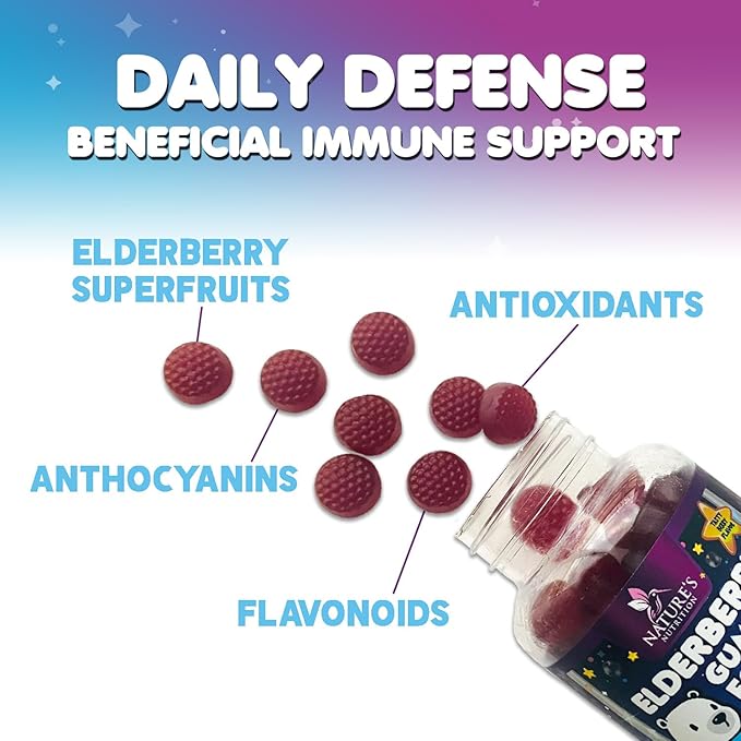 Children's Daily Immune Support Gummies with Real Elderberry + Vitamin C & Zinc to Support Kids Healthy Immune System, Natures Sambucus Elderberry Gummy, Chewable Supplement, Gluten-Free, 60 Gummies