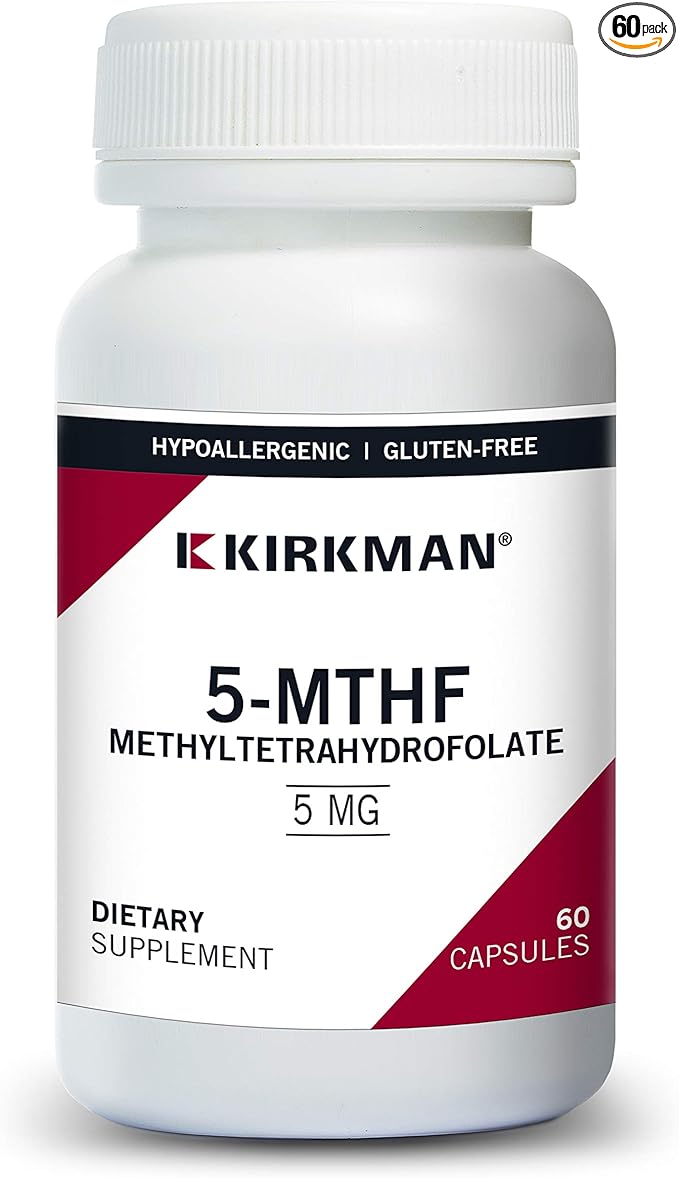 Kirkman 5-MTHF ([6S]-5-Methyltetrahydrofolate) 5 mg - Hypoallergenic | 60 Vegetarian Capsules
