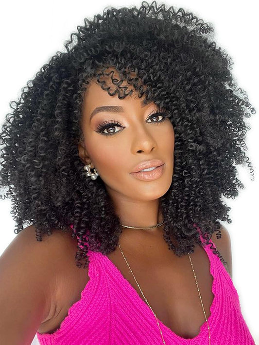 LADY MIRANDA Pure Color Afro kinky Curly Braiding Hair Extensions Jerry Curl Crochet Hair 3X Braid Hair Short Synthetic Hair Styles (Black)