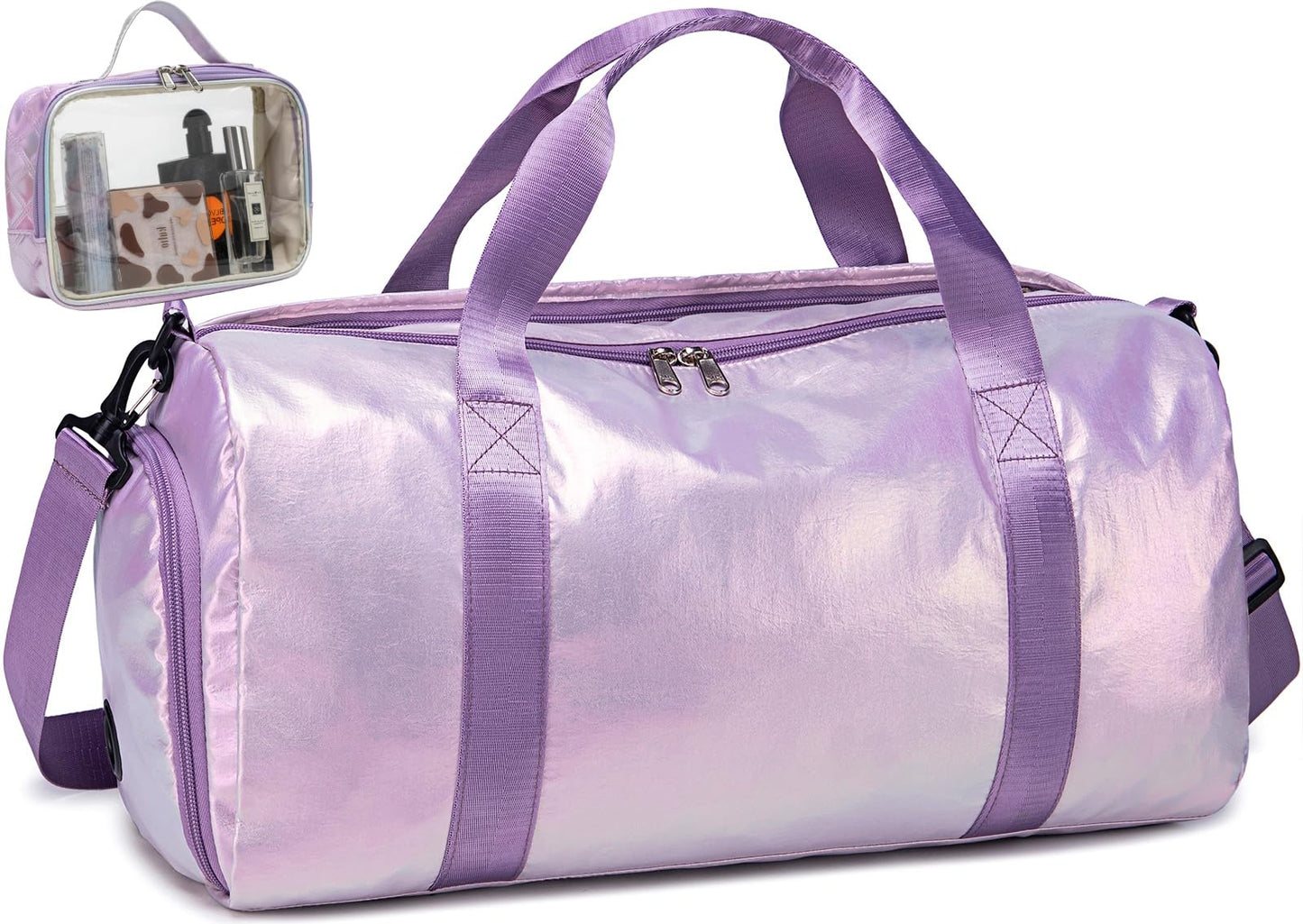 Gym Bag Sports Duffle Bag with Wet Pocket Weekender Overnight Bag with Waterproof Shoe Pouch and Air Hole for Girls Kids Women Travel Foldable Bag