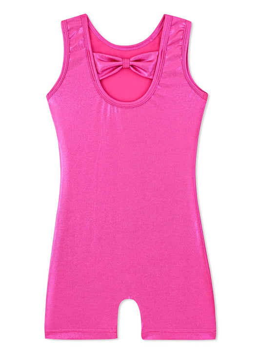 HOZIY Girls Gymnastics Leotards for Girls Solid Rose Hot Pink Bow Cross Back Biketard Tumbling Outfits Toddler Girl Kids Sparkly Sparkle 5t Size 5-6 Years