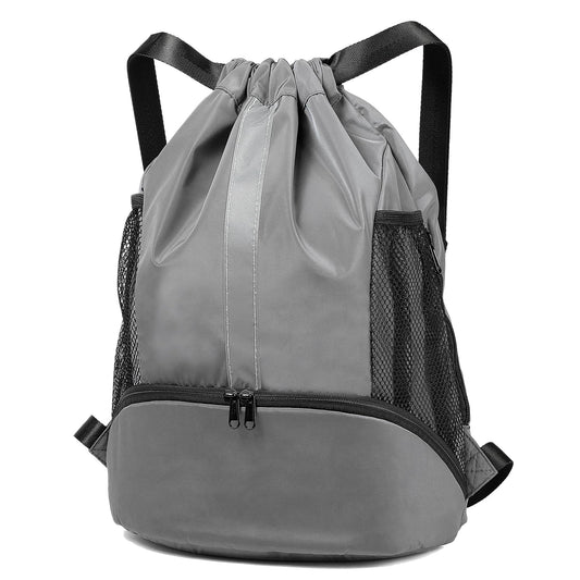 BeeGreen Grey-String-Backpack-Gym-Drawstring-Bag, Large Workout Bag With Wet Proof Pocket & Shoe Compartment For Traveling Yoga Beach Swim Outdoor Athletic