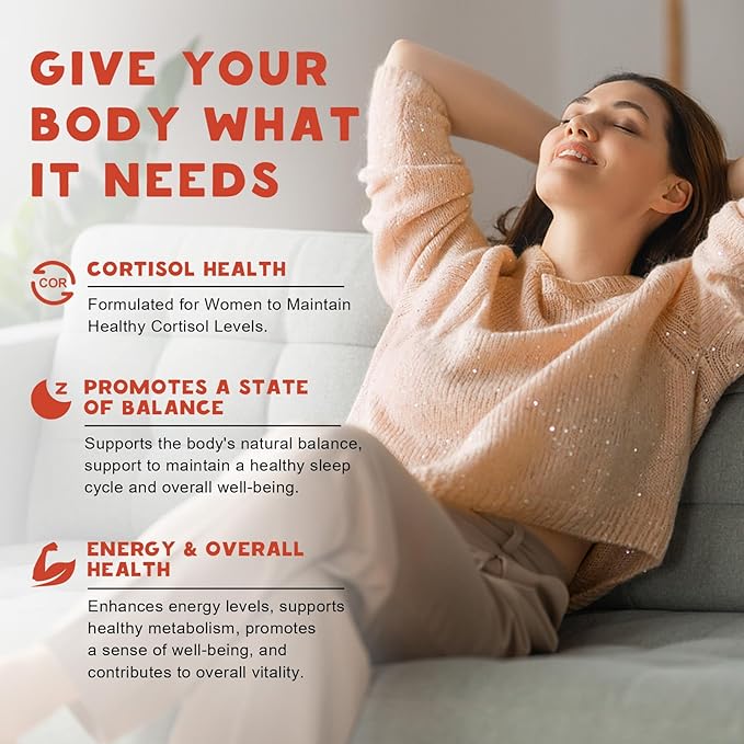 Cortisol Supplement for Women, Cortisol Reducer Detox Manager, Ashwagandha/Rhodiola Rosea/Magnesium Complex for Mood/Focus & Sleep, Maintain Healthy Cortisol Level- 30 Day Vegan Supply