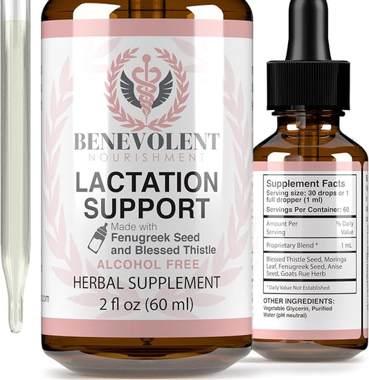 Lactation Supplement Breastfeeding Support Liquid - Breast Milk Supply Increase for Mothers, Organic Drops of Fenugreek Blessed Thistle Goats Rue Herb, 100% 2X Absorption No Alcohol or Sugar