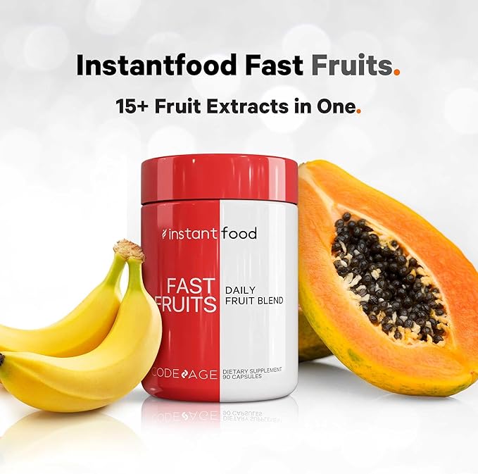 Codeage Instantfood Fast Fruits, Over 15 Fruits Powders Equivalent All-in-One, Vegan Daily Whole Food Vitamins - Berries, Antioxidant Polyphenols & Bioflavonoid Multivitamin, Non-GMO, 90 Capsules