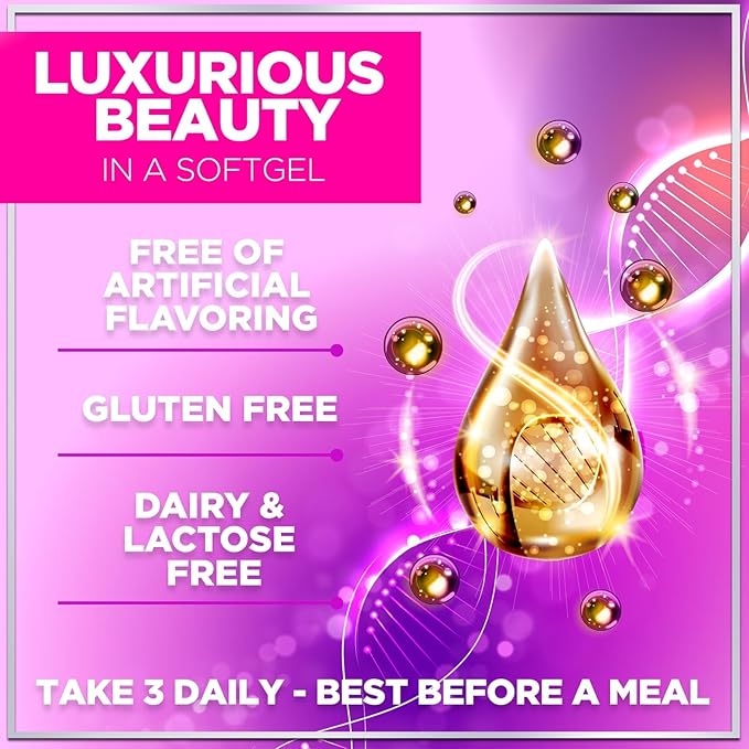 Hair, Skin & Nails Vitamins for Women - Biotin 5000mcg to Support Hair Growth with Argan Oil, Collagen & Hyaluronic Acid, Beautiful, Stronger Skin, Hair & Nails Vitamin Supplement - 120 Softgels