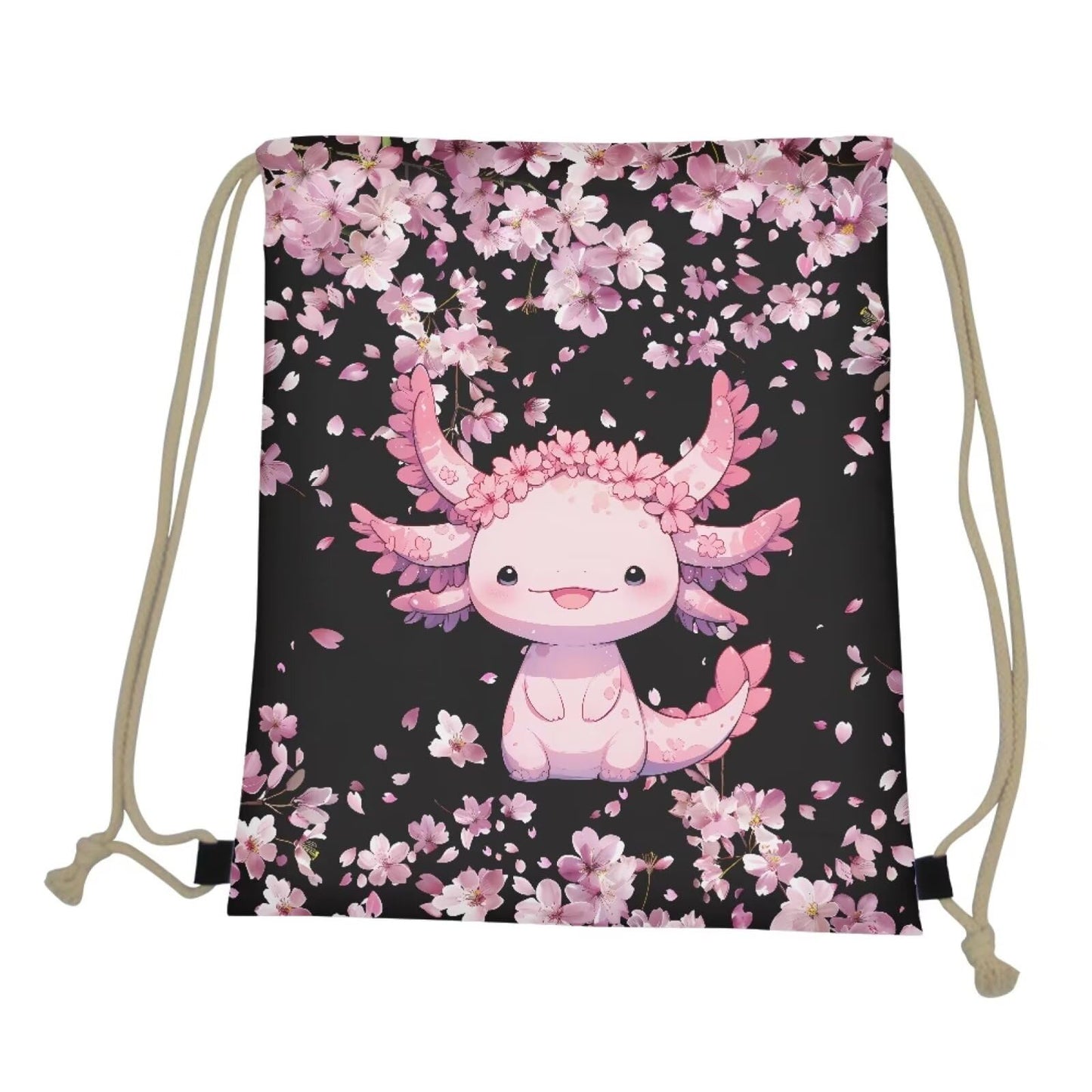 COEQINE Axolotl Drawstring Bags for Women Cute Pink Cherry Blossom Drawsting Gym Bag for Birthday Decor