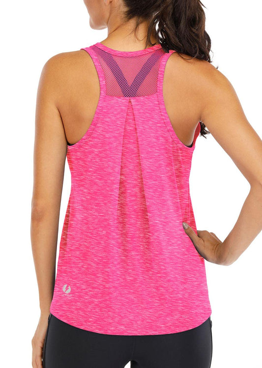 ICTIVE Workout Tops for Women Loose fit Racerback Tank Tops for Women Mesh Backless Muscle Tank Running Tank Tops Workout Tank Tops for Women Yoga Tops Athletic Exercise Gym Tops Rose S