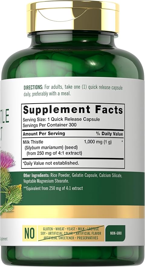 Carlyle Milk Thistle 1000mg | 300 Capsules | Non-GMO, Gluten Free Extract