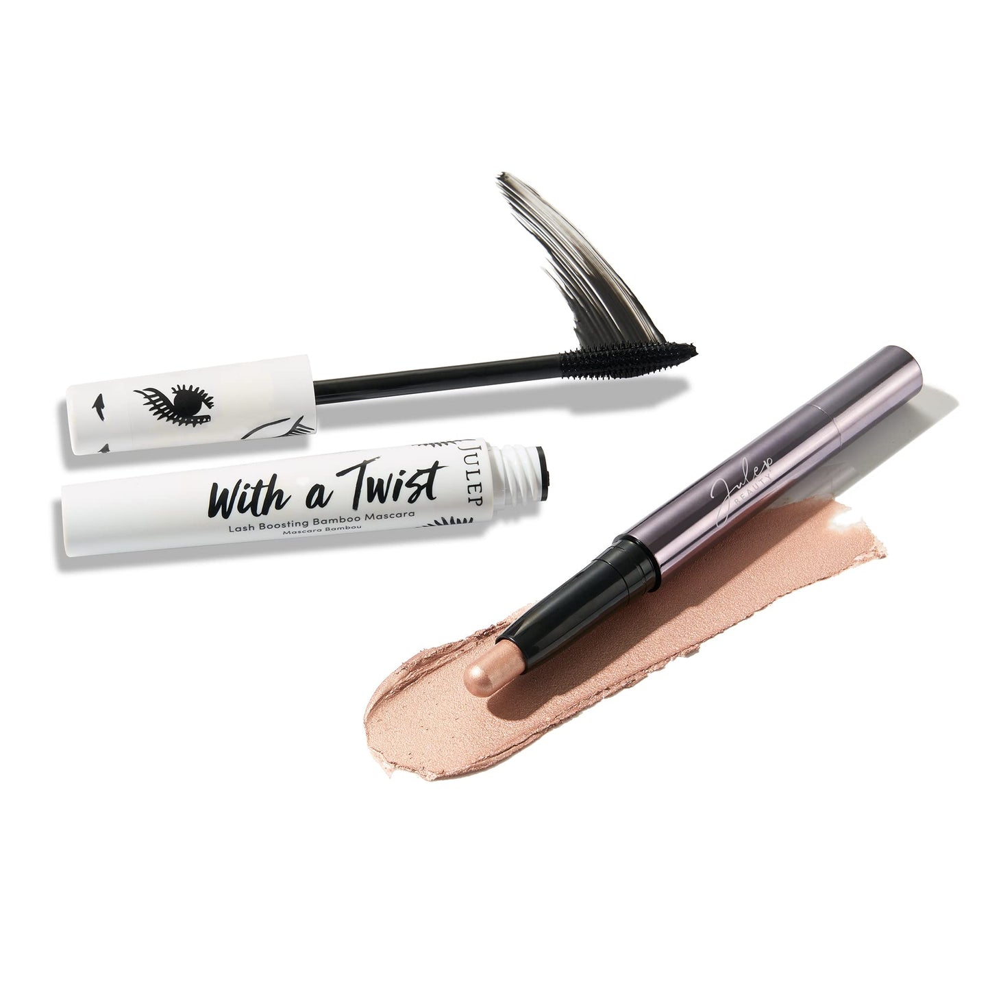 Julep Eyeshadow 101 Crème to Powder Waterproof Eyeshadow Stick, Champagne Shimmer & With a Twist Lash Boosting Volumizing and Lengthening Mascara with Bamboo