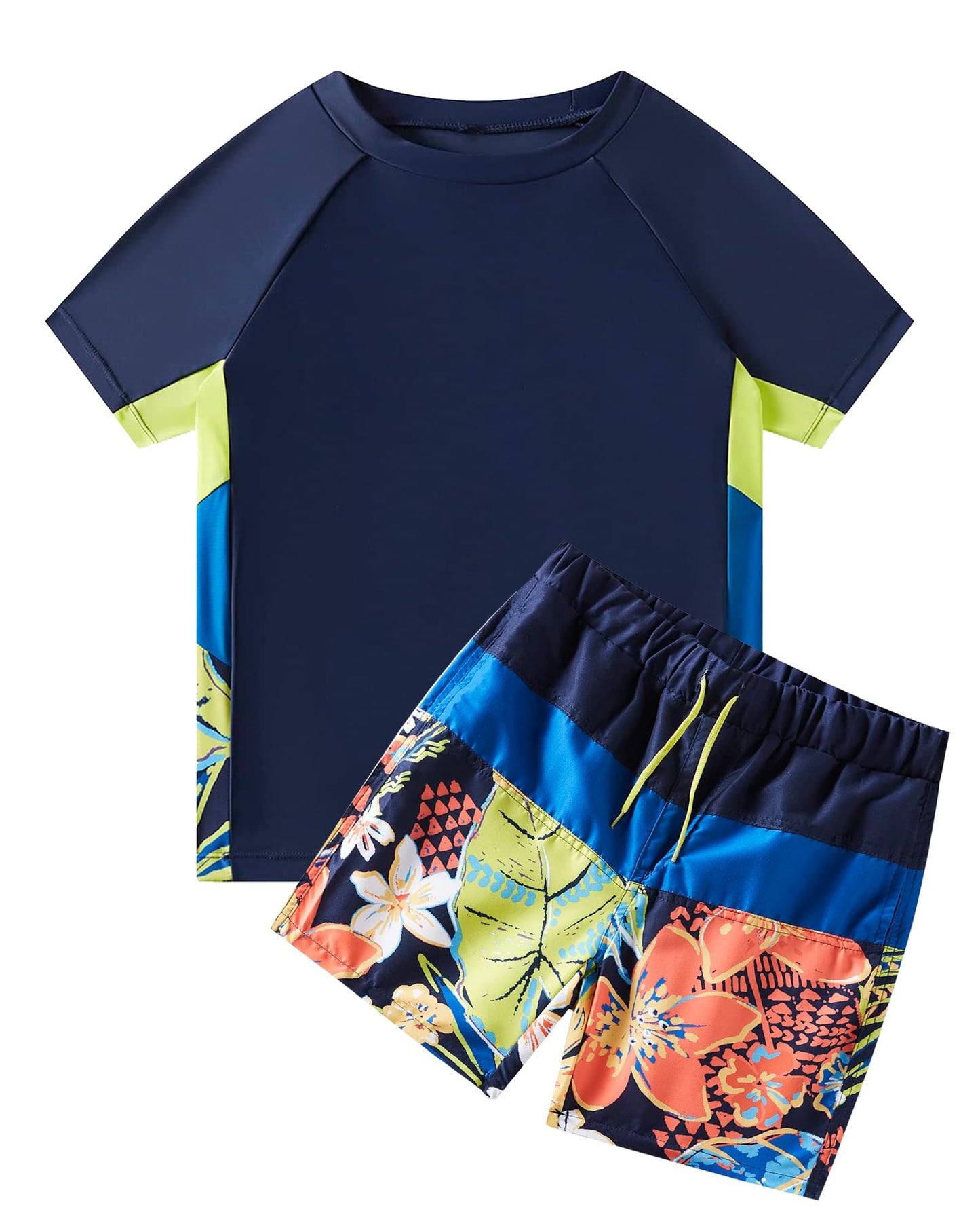 Boys Swimsuits 2 Piece Rash Guard Bathing Suit Long Sleeve Swimsuits Boys Trunks Sets for 5-14 Years Navy