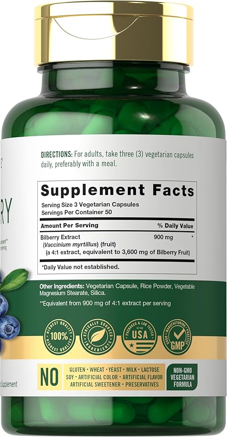 Carlyle Bilberry Extract Capsules | 3600mg | 150 Count | Vegetarian, Non-GMO, Gluten Free Fruit Supplement