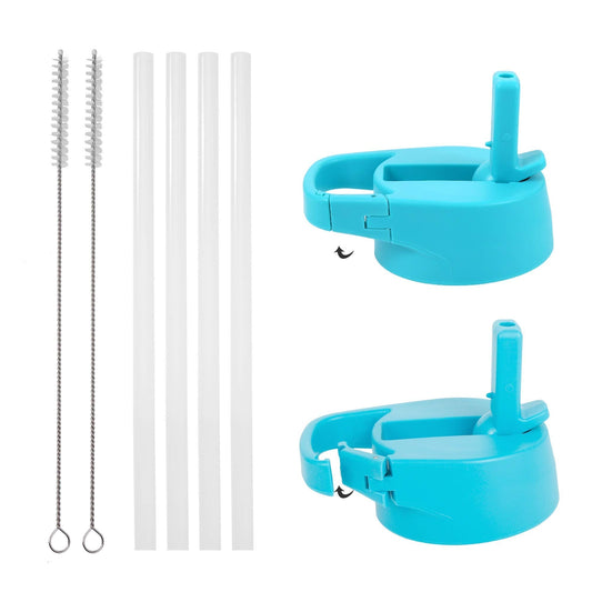 IRON °FLASK Carabiner Straw Lid for Wide Mouth Insulated Sports Water Bottles, Simple BPA Free, 2 Lids, 4 Straws, 2 Cleaning Brushes (Aquamarine)