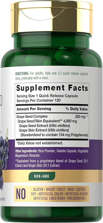 Carlyle Grape Seed Extract 4,000mg | 120 Quick Release Capsules | Standardized Extract Complex with Polyphenols | Non-GMO, Gluten Free Supplement