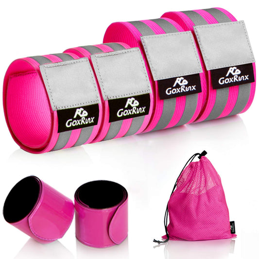 GoxRunx Reflective Bands Running Gear (6 Pack) Adjustable Reflective Armband Arm Wrist Ankle Leg Bands Reflectors -Reflective Tape Straps for Clothing Night Running Cycling Walking -Slap Bracelets