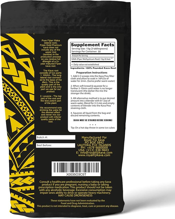 Kava Powder Fijian Gold Premium 5+ Years Matured Kava Root Full Strength Kava Kava from Fiji Islands Organic Grown Super Strength Kava Root