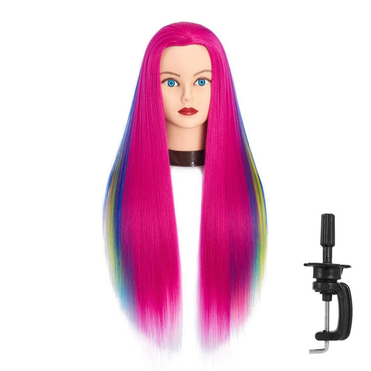 Headfix 26"-28" Long Hair Mannequin Head Synthetic Fiber Hair Hairdresser Practice Styling Training Head Cosmetology Manikin Doll Head With Clamp (6F1919w0320)