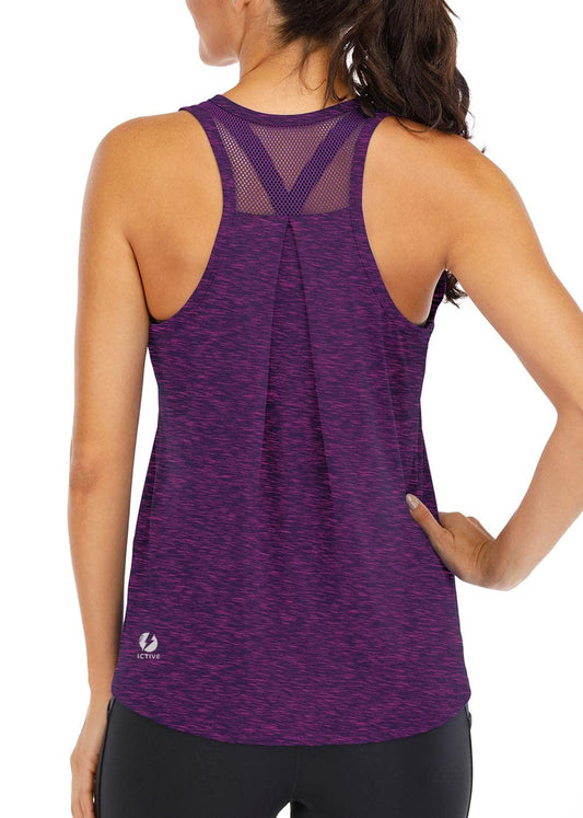 ICTIVE Workout Tops for Women Loose fit Racerback Tank Tops for Women Mesh Backless Muscle Tank Running Tank Tops Workout Tank Tops for Women Yoga Tops Athletic Exercise Gym Tops Dark Purple S