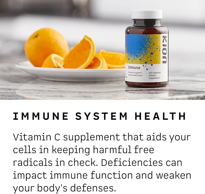 Kion Immune - Immune Support Supplement - Vitamin C Supplement - Vitamin C and Zinc for Everyday Wellness - 500 mg Vitamin C (Ascorbic Acid) and 10 mg Zinc - 120 Servings
