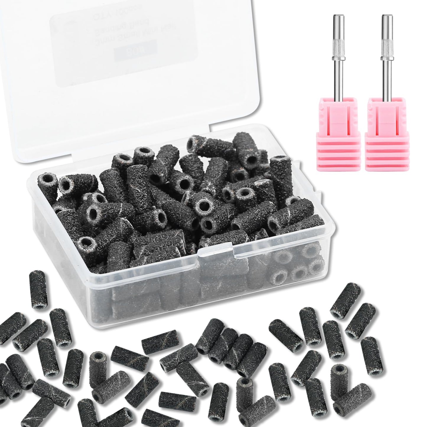 C12rtive 100 Pcs 3mm Professional Small Sanding Bands & 2Pcs Small Mandrel Bit Set for Nail Drill,80# Upgrade Design 3mm Nail File for Manicures and Pedicure with Stainless Steel Shaft