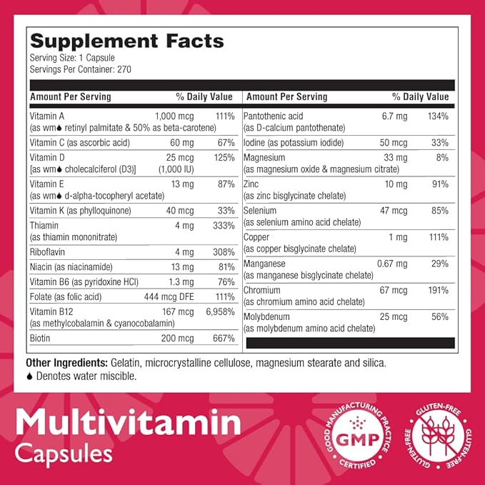 Celebrate Vitamins Bariatric Multivitamin, Iron Free - Post Gastric Bypass & Sleeve Gastrectomy Supplement for Men & Women - Essential Minerals & Vitamins A, B, D & E (270 Capsules)