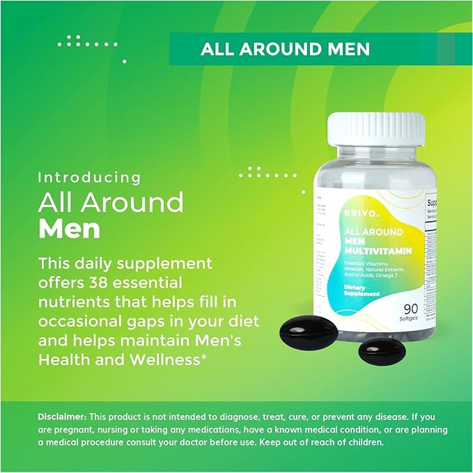 Briyo All Around Men - 38 nutrients (Essential Vitamins, Minerals, Natural extracts, Amino acids) - 90 Capsules