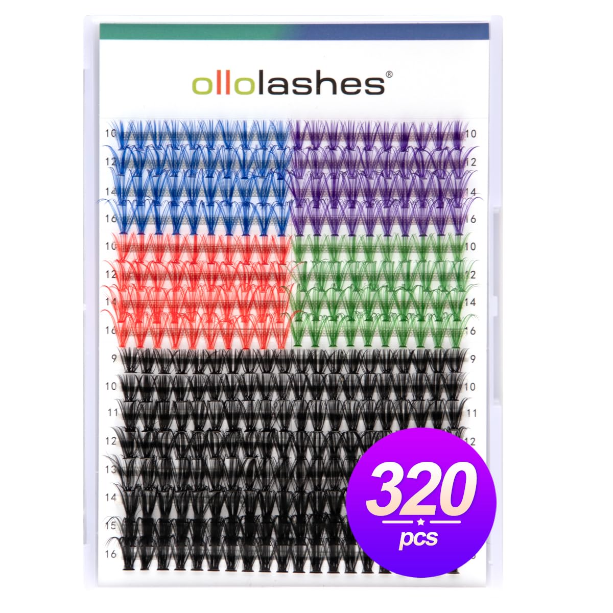 Lash Clusters D Curl 320pcs Red Blue Green Purple Black Super cute lashes easy to apply and customizable adds a custom lash look and pop of color OLLOLASHES (20/40D Colored D Mix9-16)