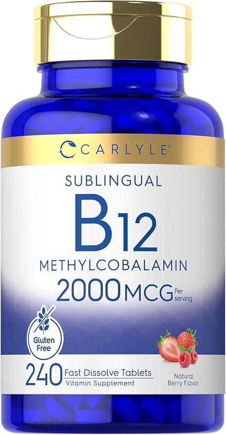Carlyle B12 Vitamin 2000 mcg | 240 Fast Dissolve Tablets | Sublingual Methylcobalamin | Berry Flavor | Vegetarian, Non-GMO & Gluten Free Supplement