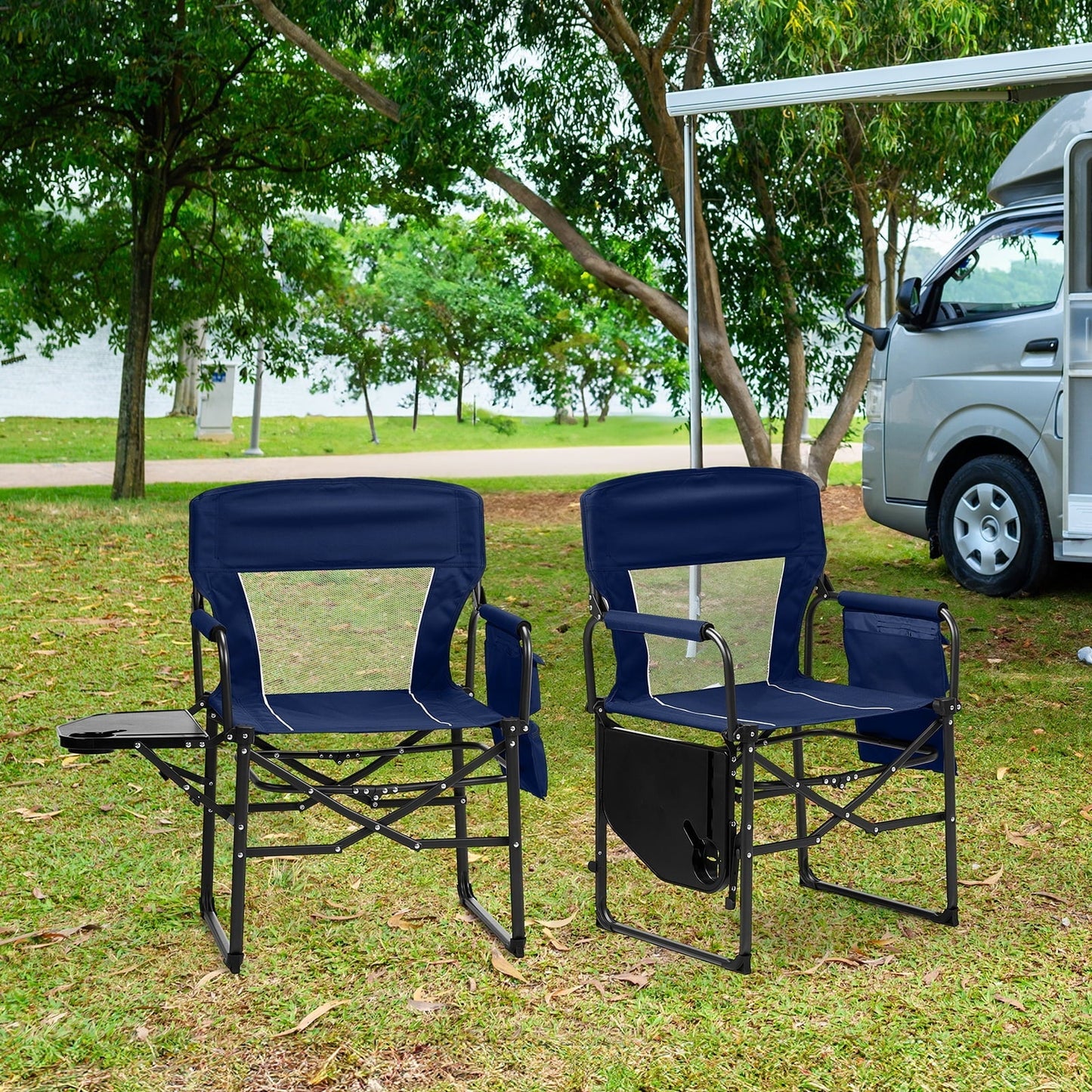 Ktaxon 1Pc Camping Chairs, Heavy Duty Folding Directors Chair with Side Table & Carry Bag, Fishing Seating for Adult, Suitable for Beach Picnic Lawn, Blue
